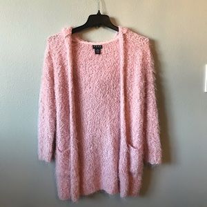Pink fluffy popcorn cardigan!